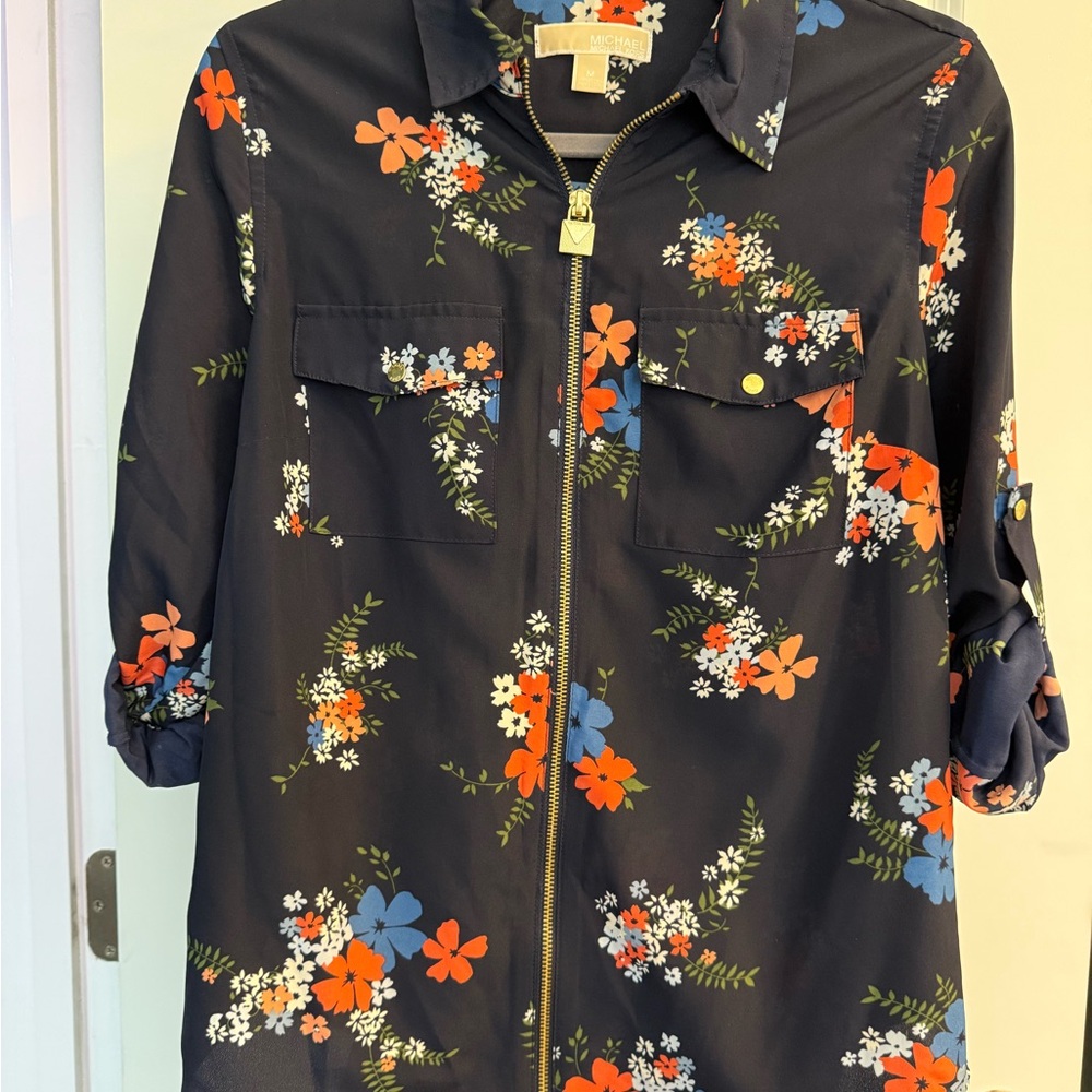 Michael Kors Floral Zip-Up Blouse